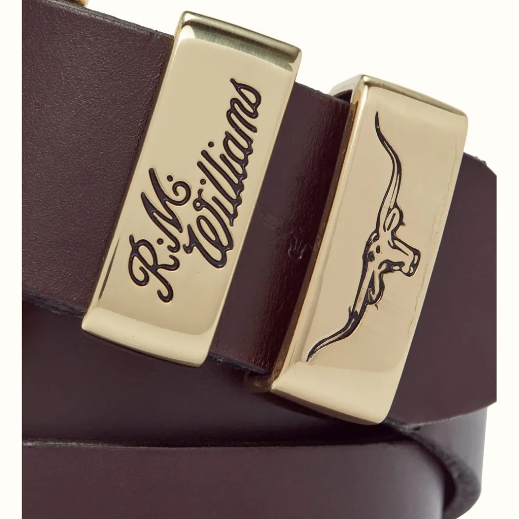 R.M. Williams 1 1/2" 3 Piece Solid Hide Belt Chestnut New