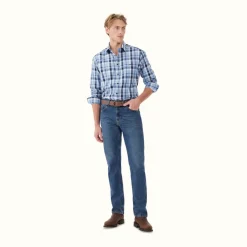 R.M. Williams Collins Shirt Light Blue Navy White Sale
