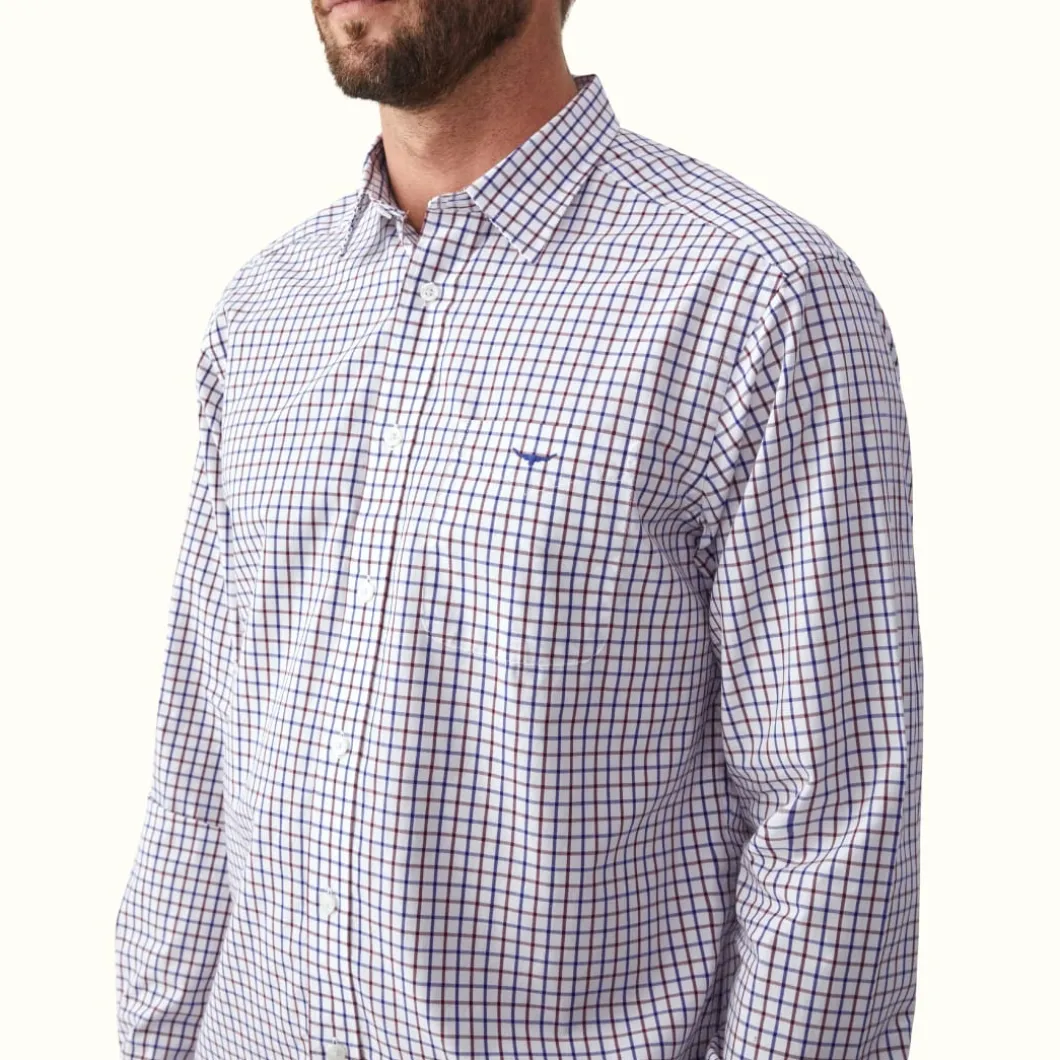 R.M. Williams Collins Shirt Navy Burgundy White Hot