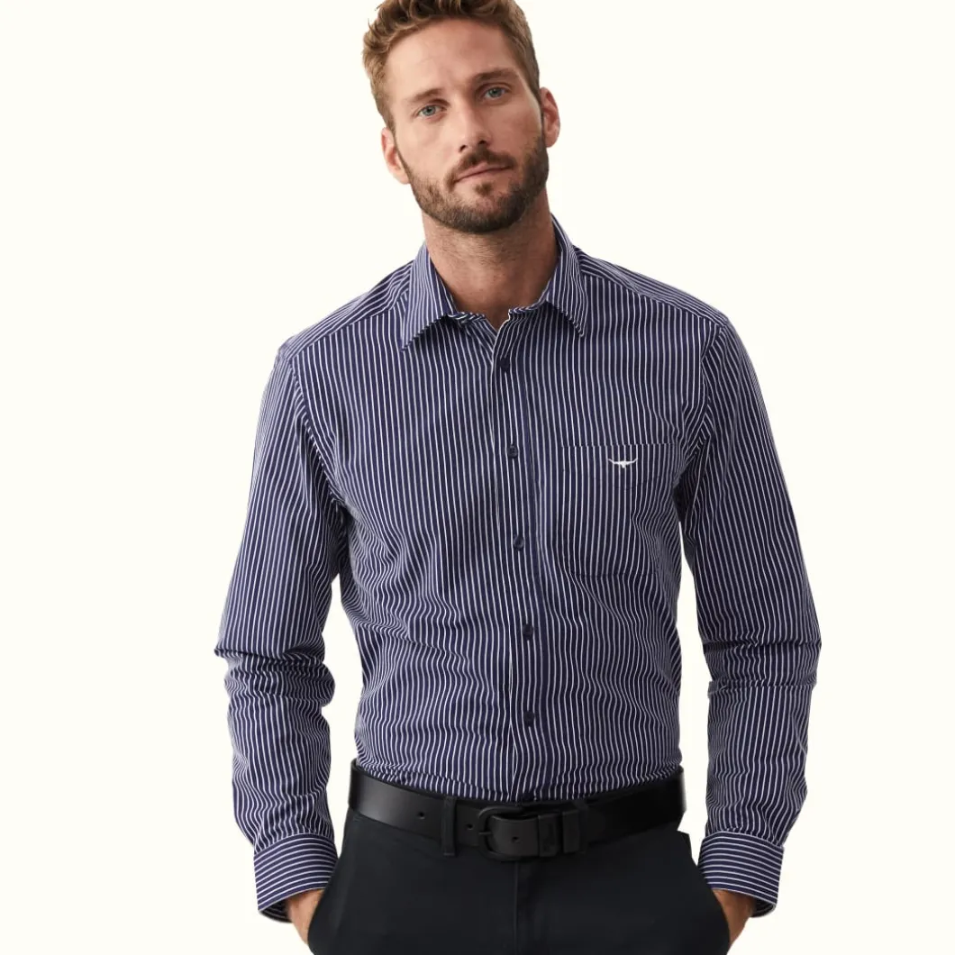 R.M. Williams Collins Shirt Navy/White Cheap