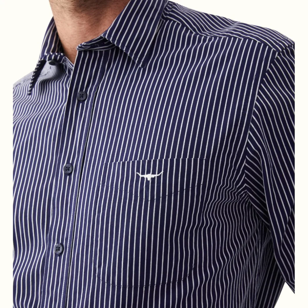 R.M. Williams Collins Shirt Navy/White Cheap