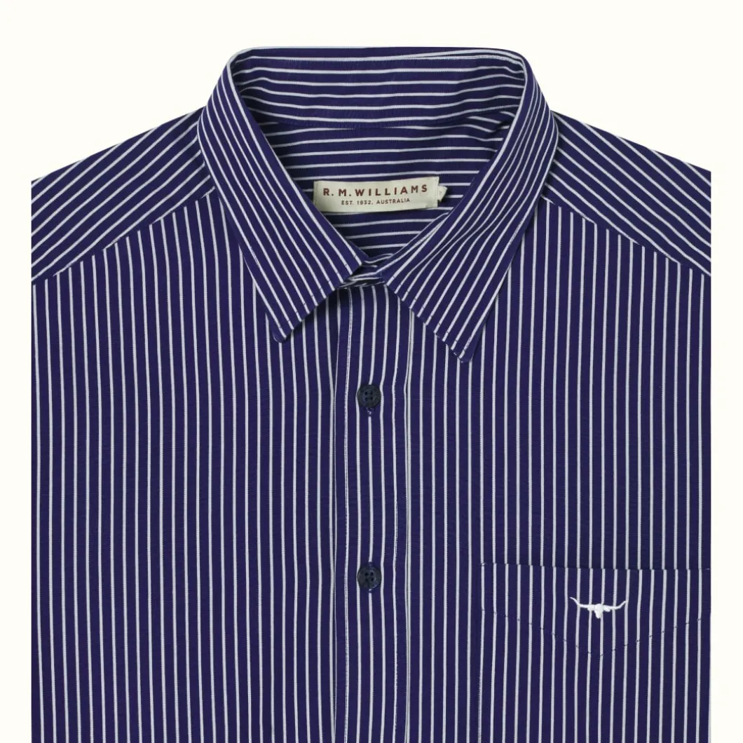 R.M. Williams Collins Shirt Navy/White Cheap