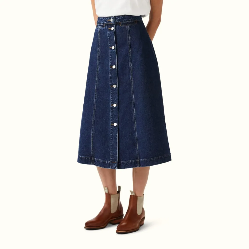 R.M. Williams Hopetoun Skirt Indigo Rinse Wash Sale
