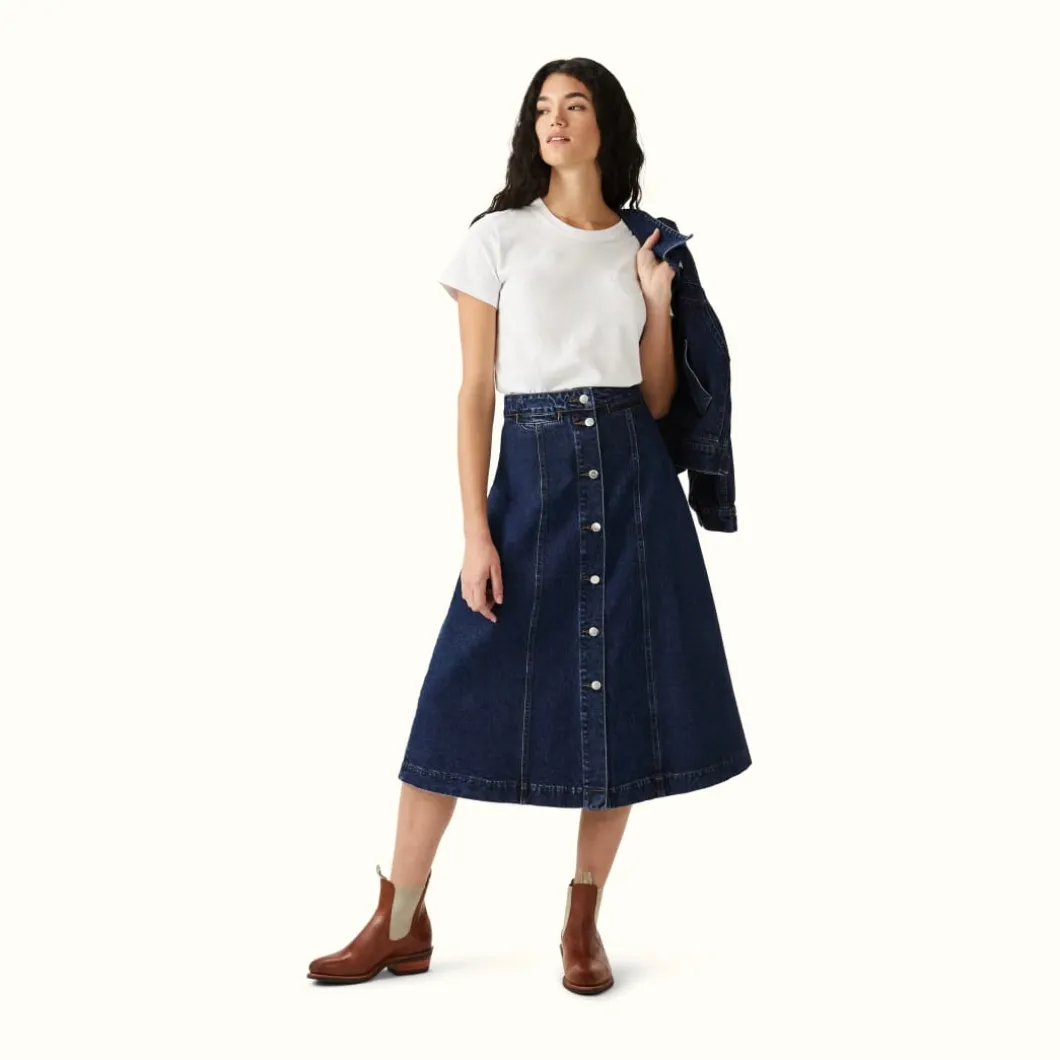 R.M. Williams Hopetoun Skirt Indigo Rinse Wash Sale