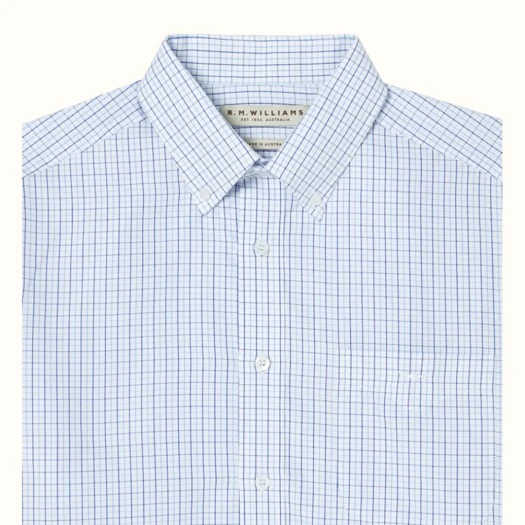 R.M. Williams Milton Shirt White Navy Blue Discount