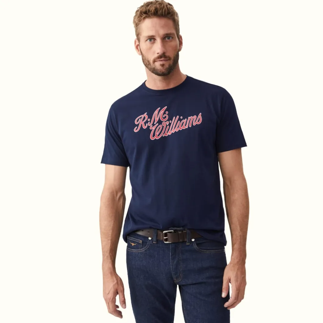R.M. Williams R.M.W Script T-Shirt Navy Red Discount