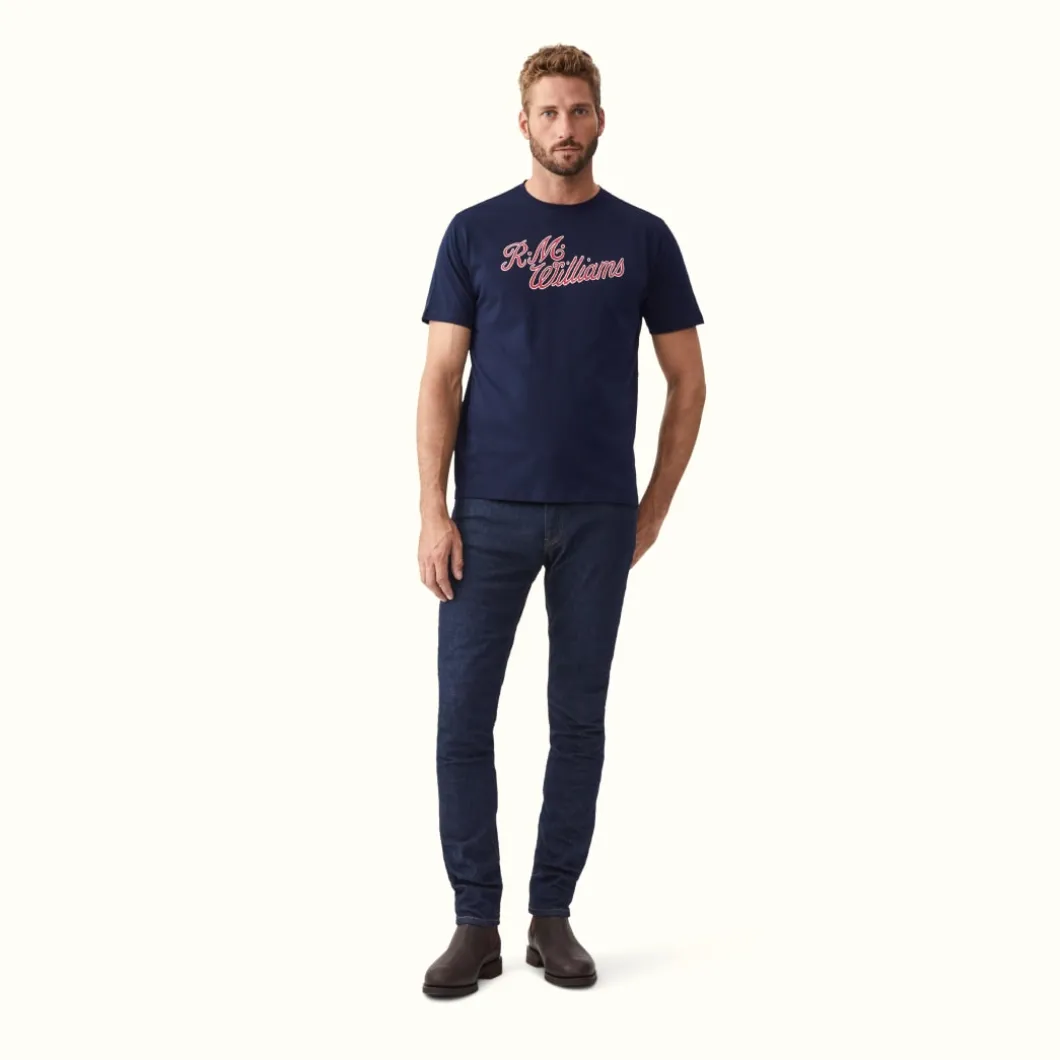 R.M. Williams R.M.W Script T-Shirt Navy Red Discount