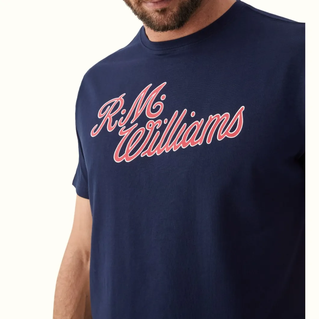 R.M. Williams R.M.W Script T-Shirt Navy Red Discount
