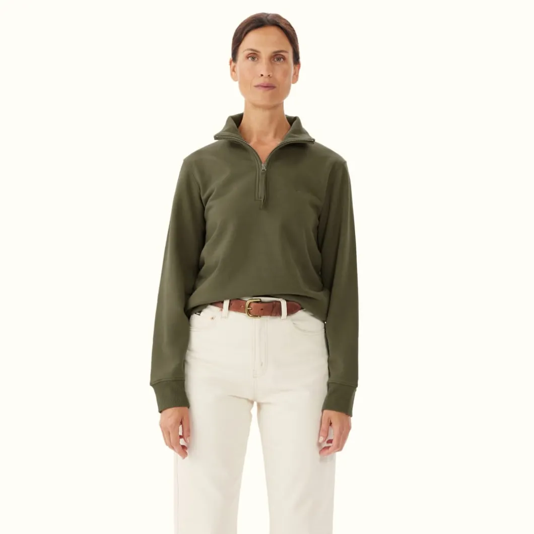 R.M. Williams Trickett Zip Neck Sweatshirt Olive Cheap