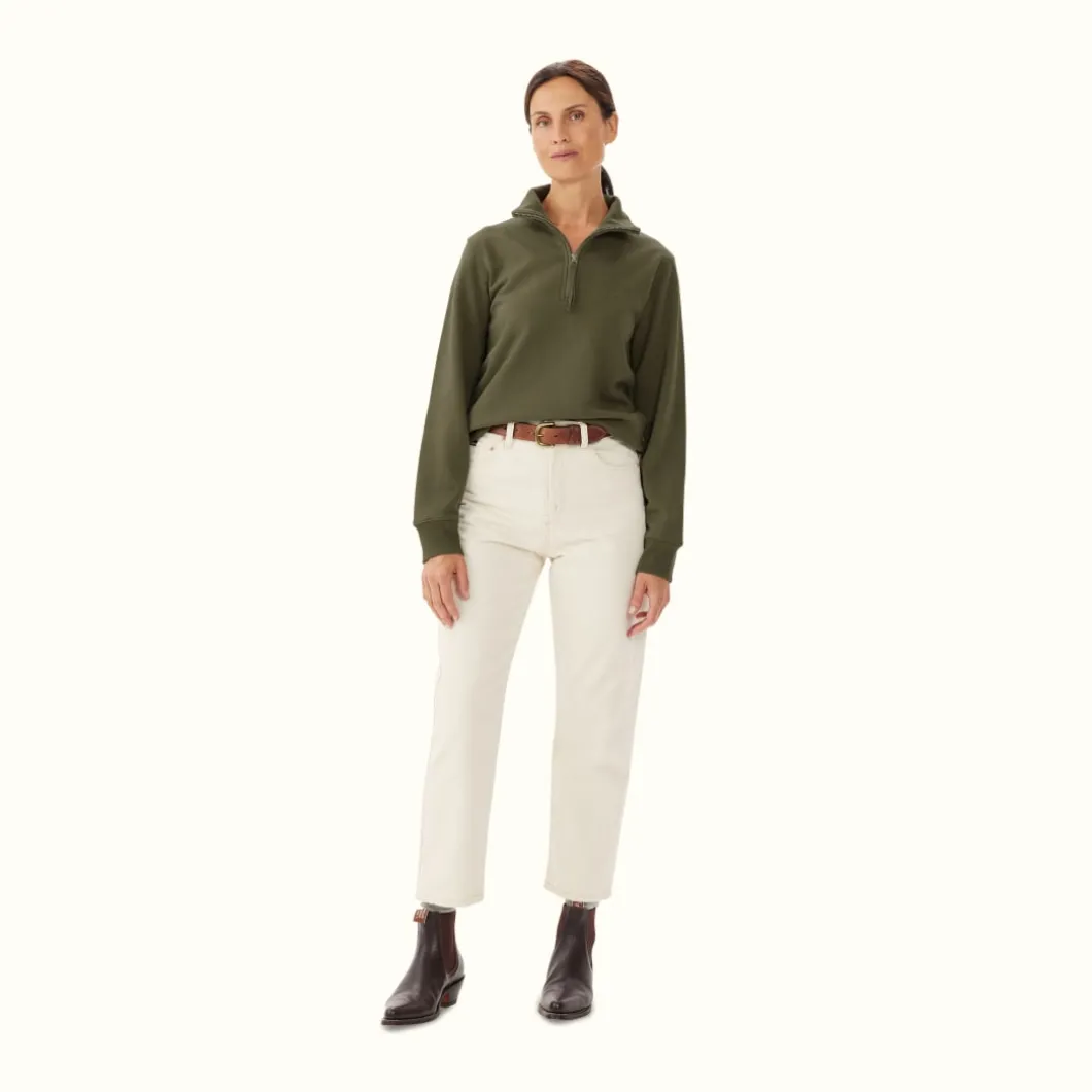 R.M. Williams Trickett Zip Neck Sweatshirt Olive Cheap