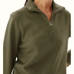 R.M. Williams Trickett Zip Neck Sweatshirt Olive Cheap